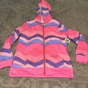 Extremely Me Girls Youth Sz 10 Sherpa Lined  hoodie Jacket Full Zip Pink Multi
